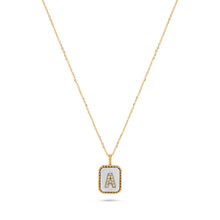 Load image into Gallery viewer, Rectangle Diamond & Gemstone 14K Yellow Gold Initial Layering Pendant