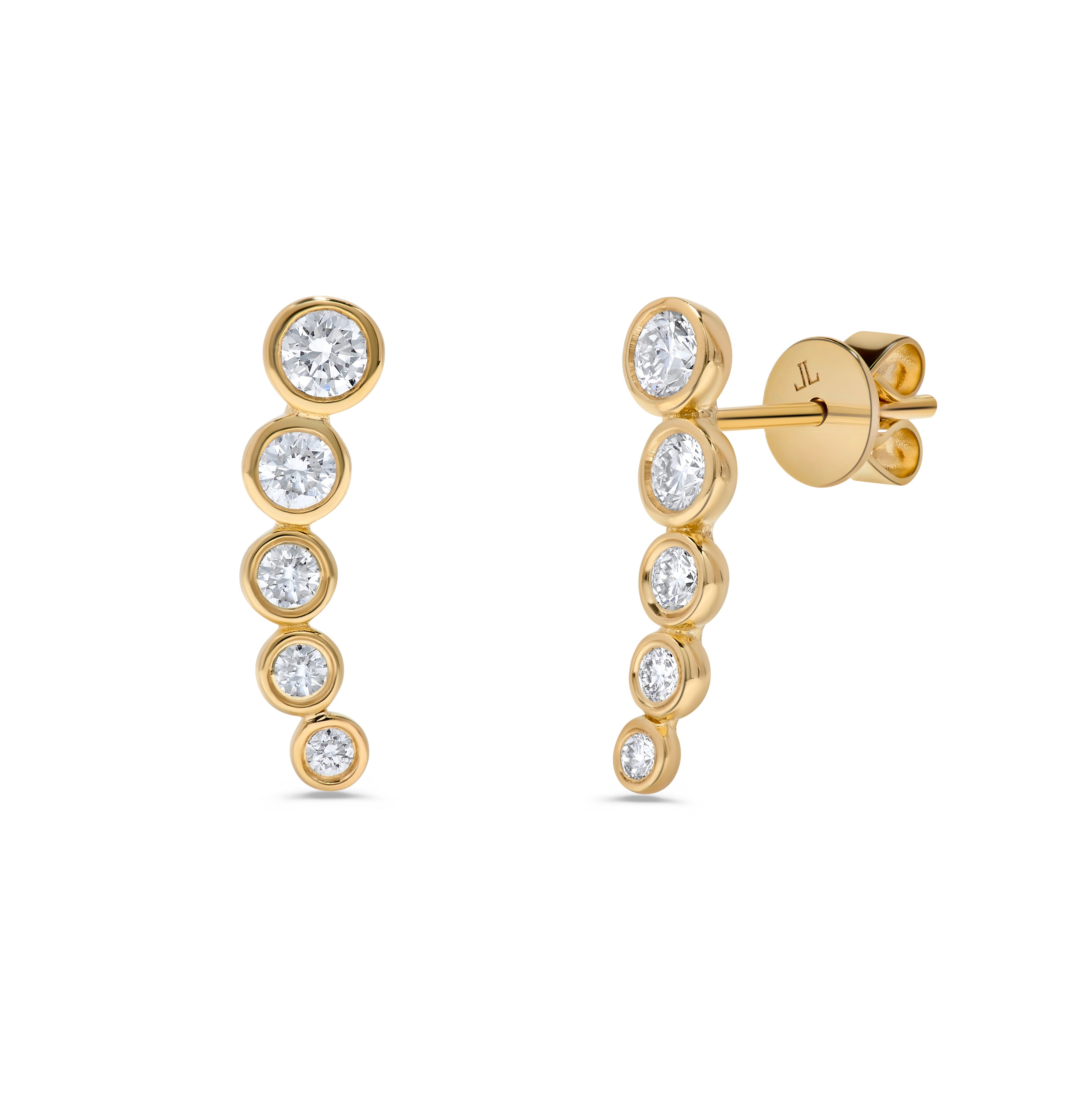 14K Yellow Gold Bezel Set Diamond Ear Climber Earrings - LUXURY BY LEONARDO