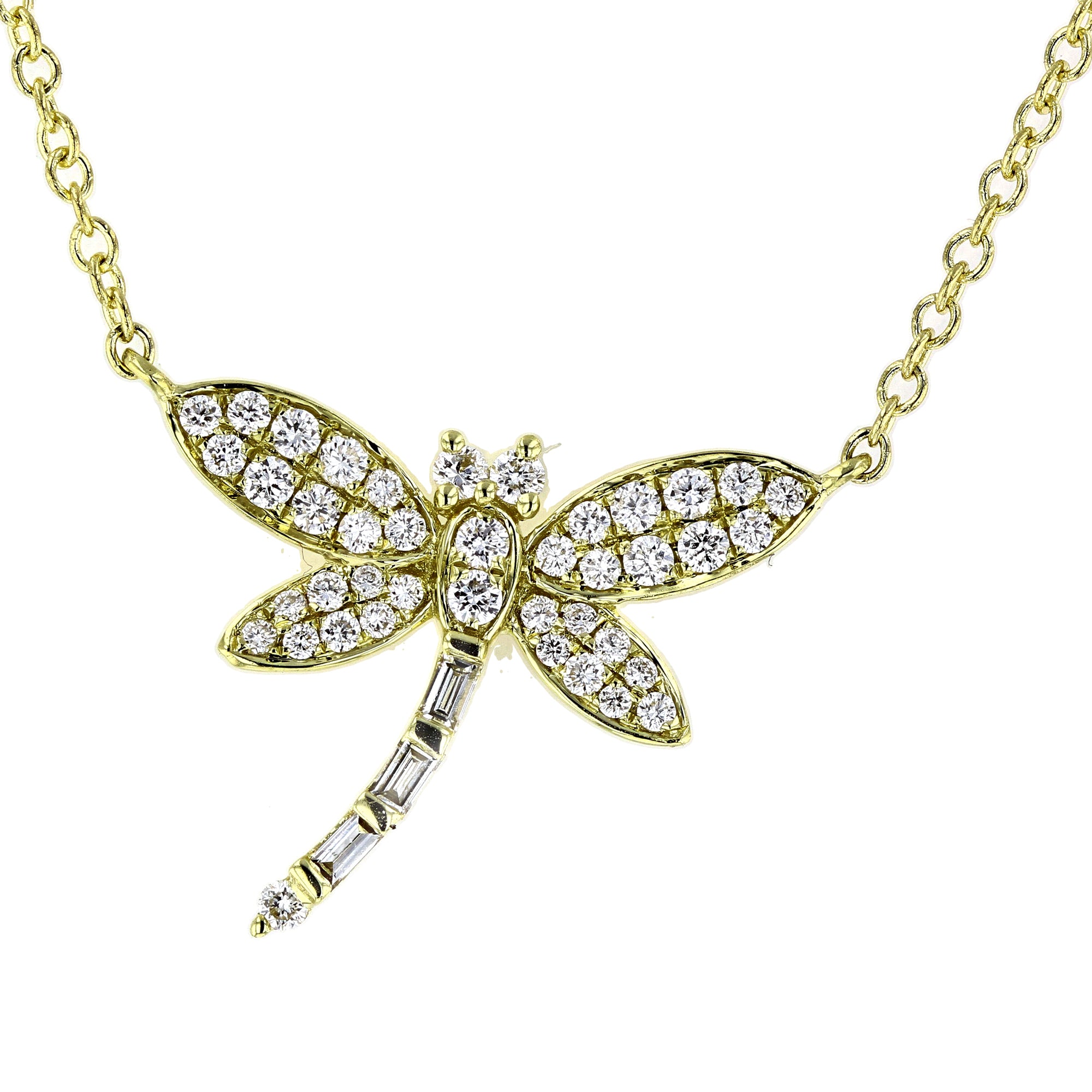 18K Gold & Diamond Dragonfly Pendant 16-18