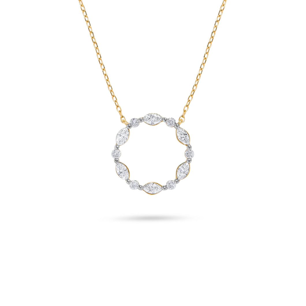 14K Yellow Gold Fluted Marquis Shape Diamond Necklace