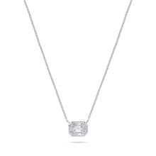 Load image into Gallery viewer, 14K White Gold Emerald Pie Cut Diamond Bezel Set Solitaire Necklace
