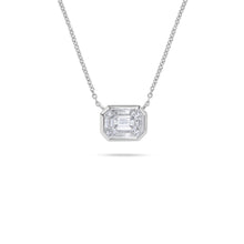 Load image into Gallery viewer, 14K White Gold Emerald Pie Cut Diamond Bezel Set Solitaire Necklace
