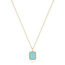 Load image into Gallery viewer, Rectangle Diamond &amp; Gemstone 14K Yellow Gold Initial Layering Pendant
