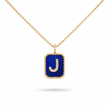 Load image into Gallery viewer, 14K Yellow Gold Diamond &amp; Gemstone Initial Layering Pendant
