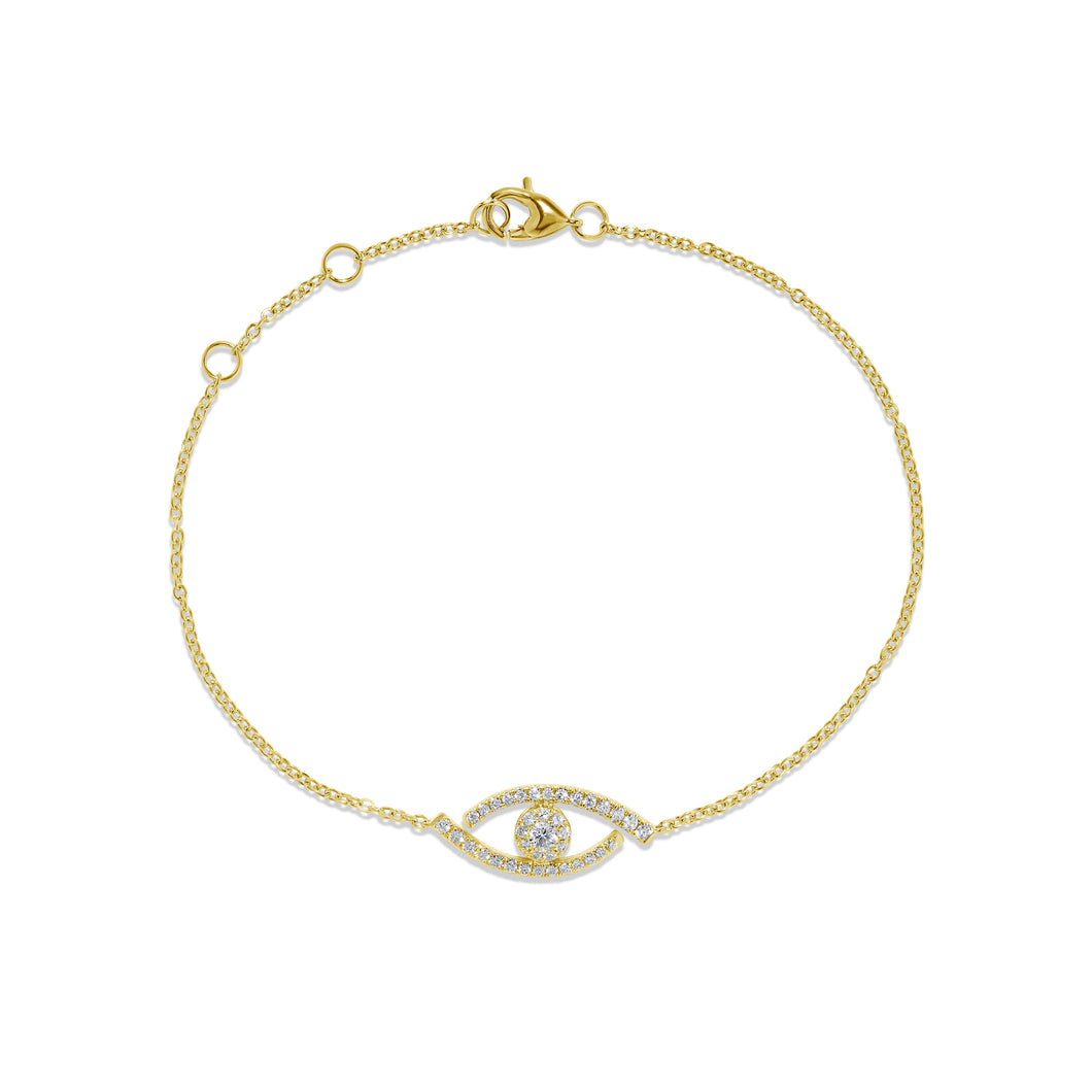 14K Gold Diamond Evil Eye Bracelet