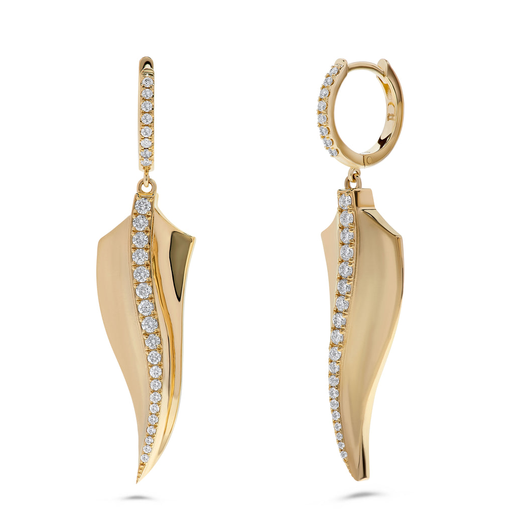 14K Yellow Gold Diamond Leaf Earrings