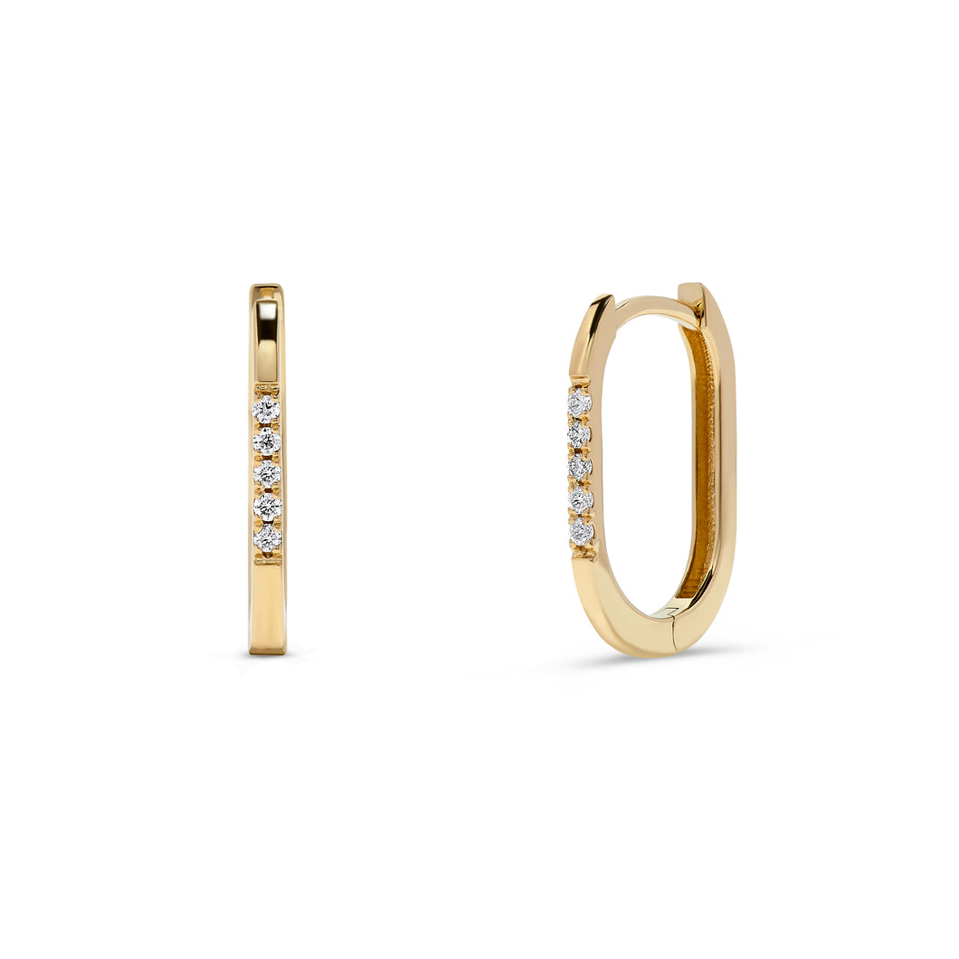 14K Gold Diamond Hoop Earrings - Lengths 1/2