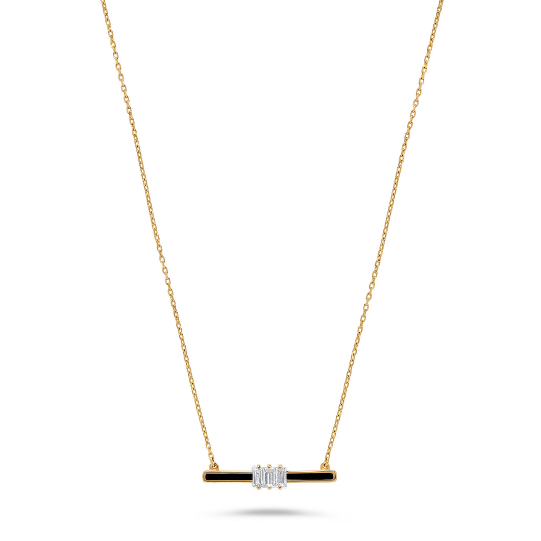 14K Gold Diamond & Black Enamel Necklace