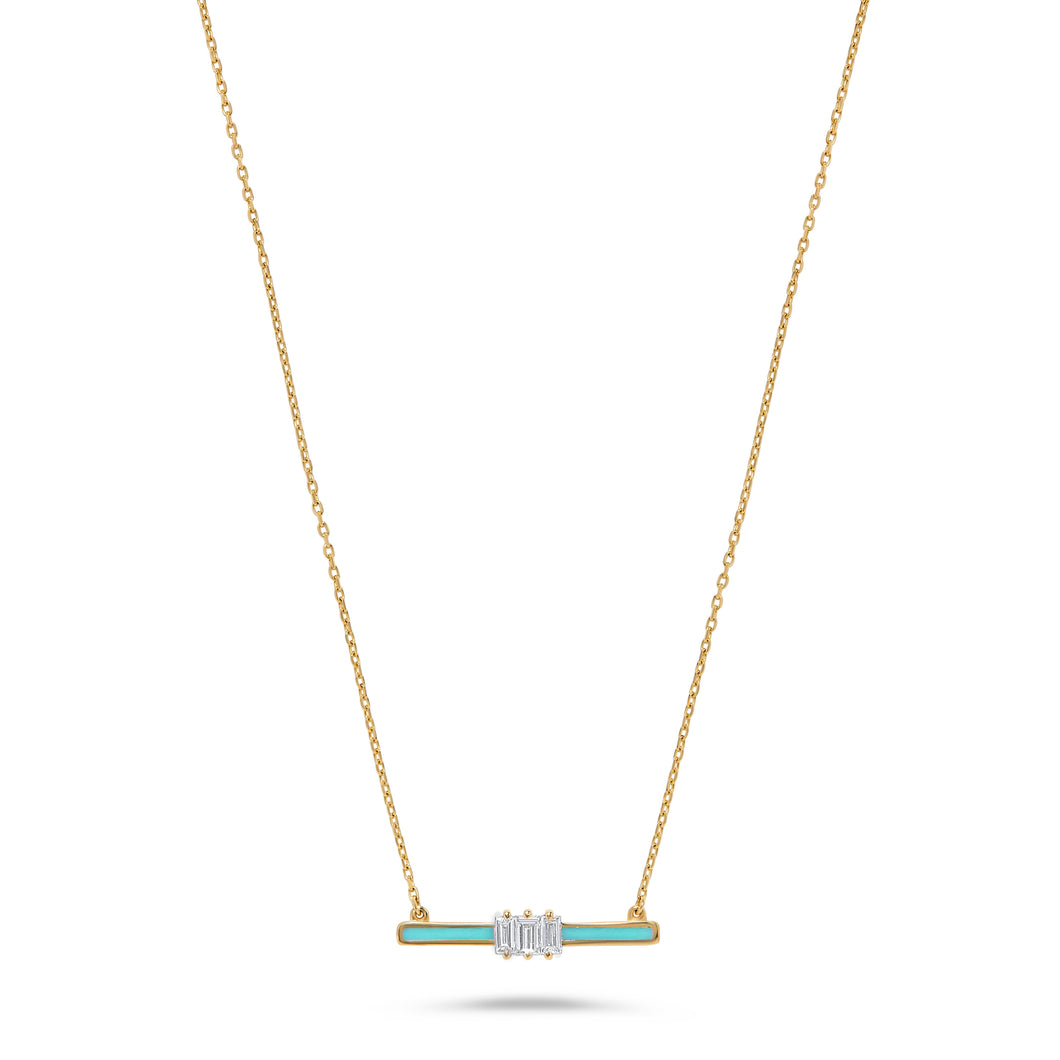 14K Gold Diamond & Turquoise Enamel Necklace
