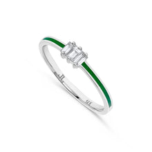 Load image into Gallery viewer, 14K Gold Baguette Diamond and Green Enamel Ring
