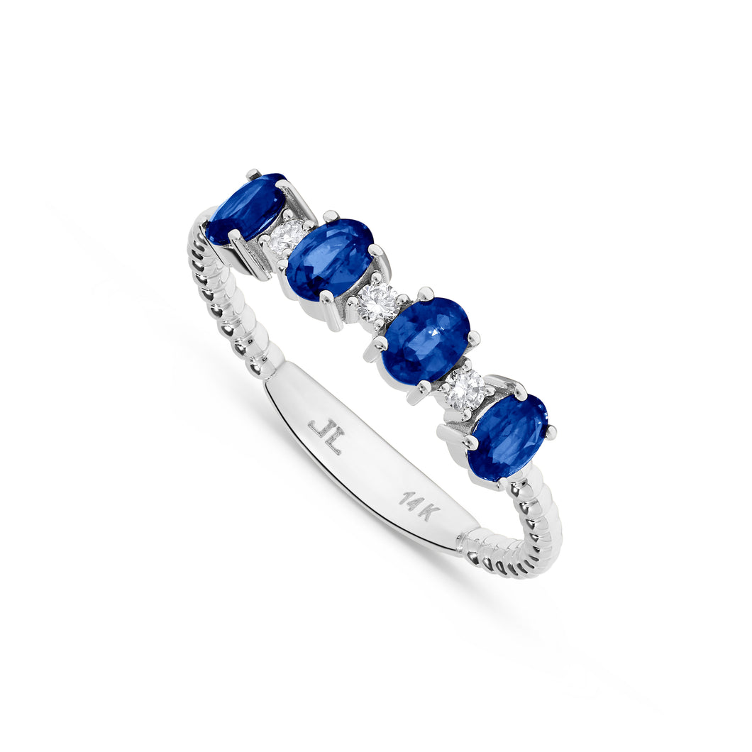 14K White Gold Oval Sapphire & Diamond Band