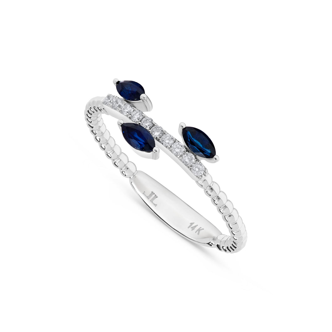 14K White Gold Marquis Sapphire & Diamond Band