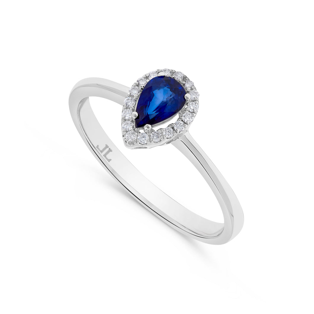 14K White Gold Pear Shape Sapphire & Diamond Ring