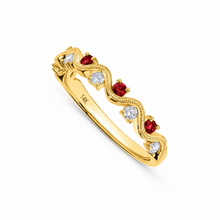 Load image into Gallery viewer, 14K Gold Ruby &amp; Diamond Wave Band
