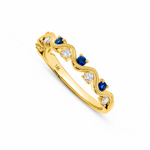 Load image into Gallery viewer, 14K Gold Sapphire &amp; Diamond Wave Band
