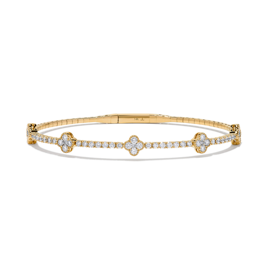 14K Yellow Gold Diamond Clover Flex Bangle