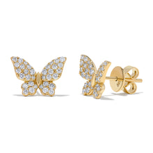Load image into Gallery viewer, 14K Gold Diamond Butterfly Stud Earrings
