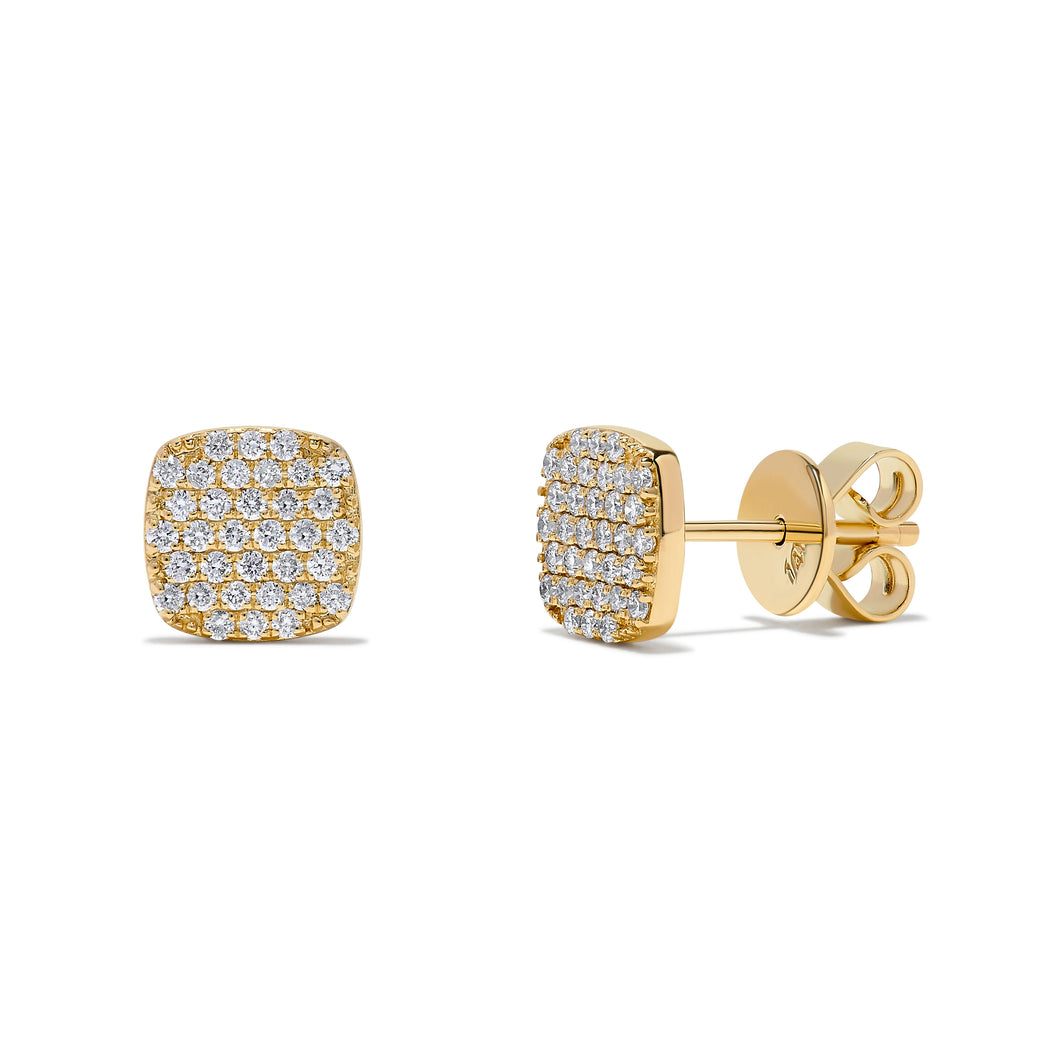 14K Yellow Gold Diamond Square Stud Earrings
