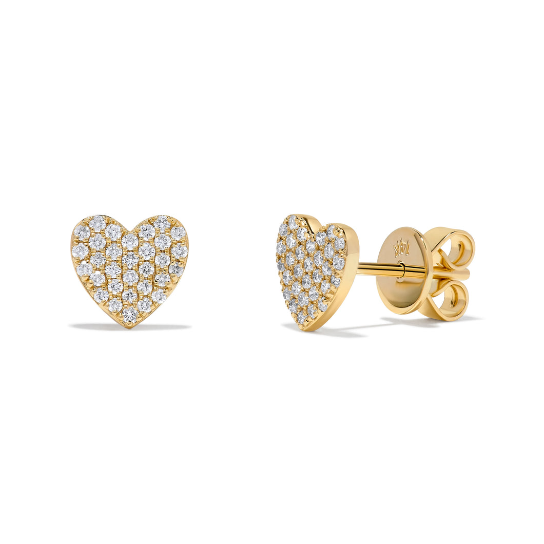 14K Yellow Gold Diamond Heart Stud Earrings