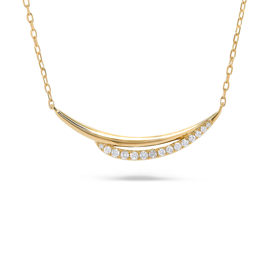 14K Yellow Gold Diamond Curve Bar Necklace