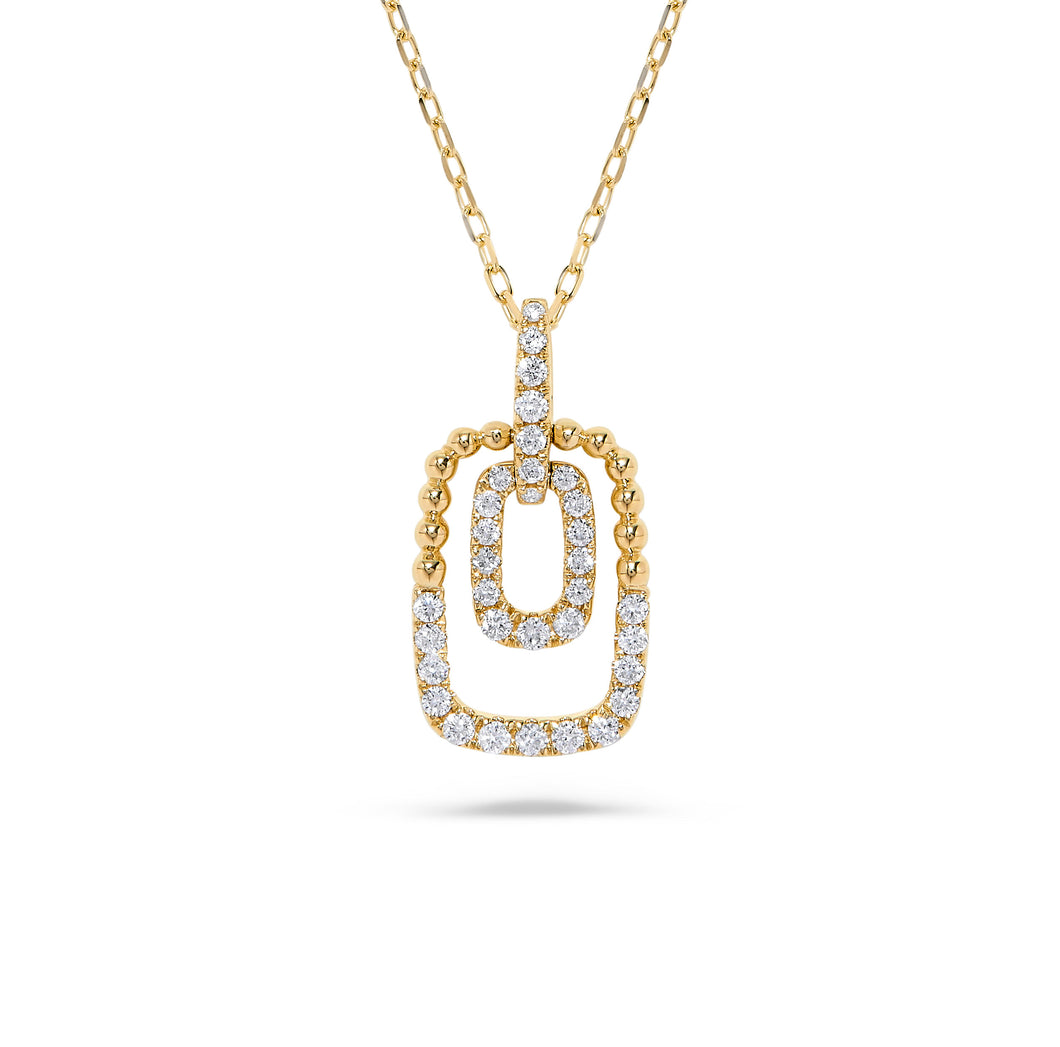 14K Yellow Gold Diamond Beaded Double Rectangle  Pendant