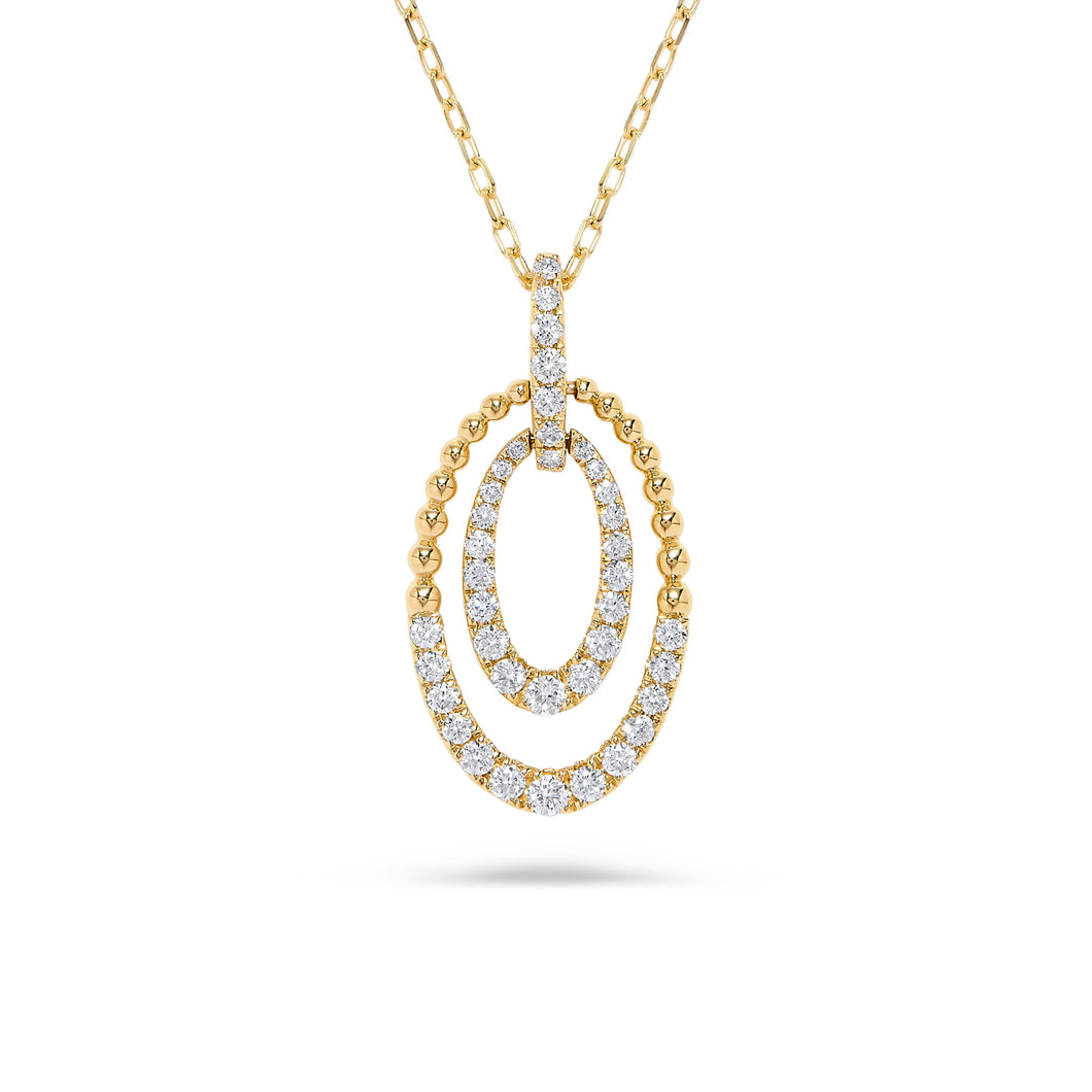 14K Yellow Gold Diamond Beaded Double Oval  Pendant