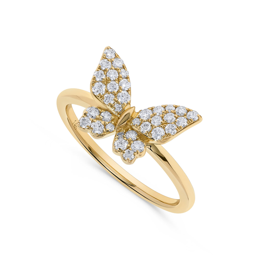 14K Yellow Gold Diamond Butterfly Ring