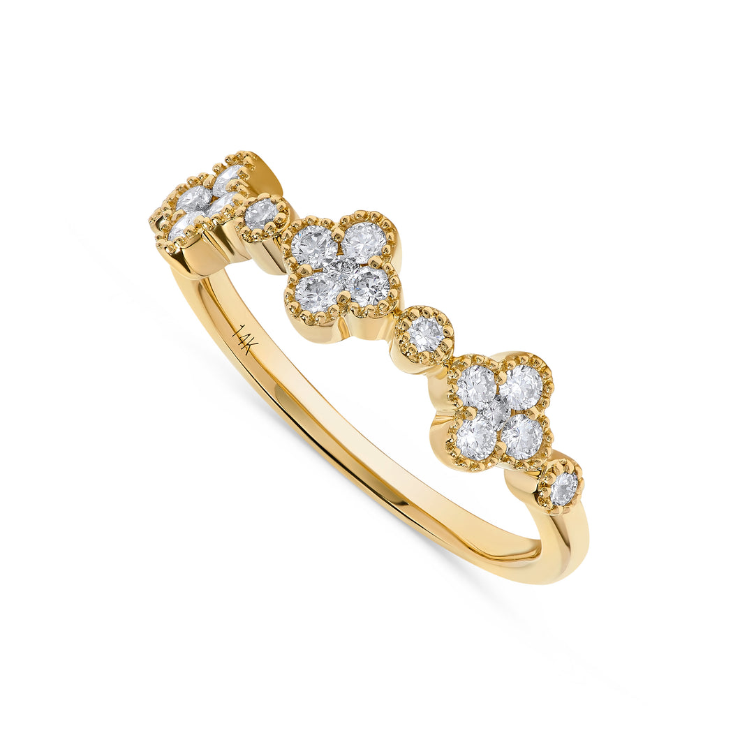 14K Yellow Gold Diamond 3-Clover Ring
