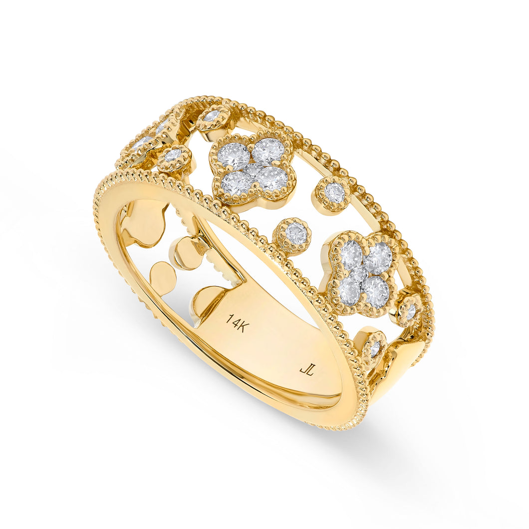 14K Yellow Gold Diamond Clover Ring