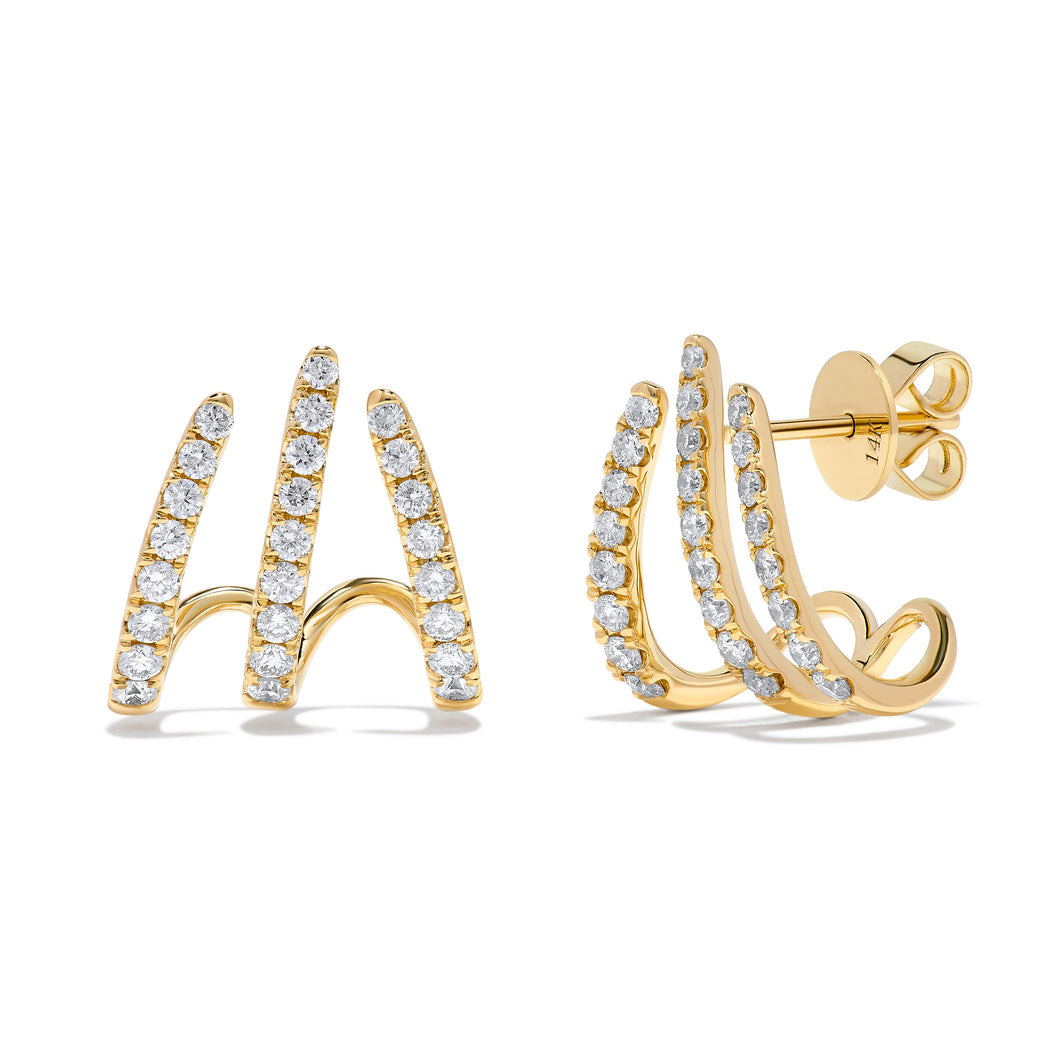14K Yellow Gold Diamond Cage Huggie Earrings