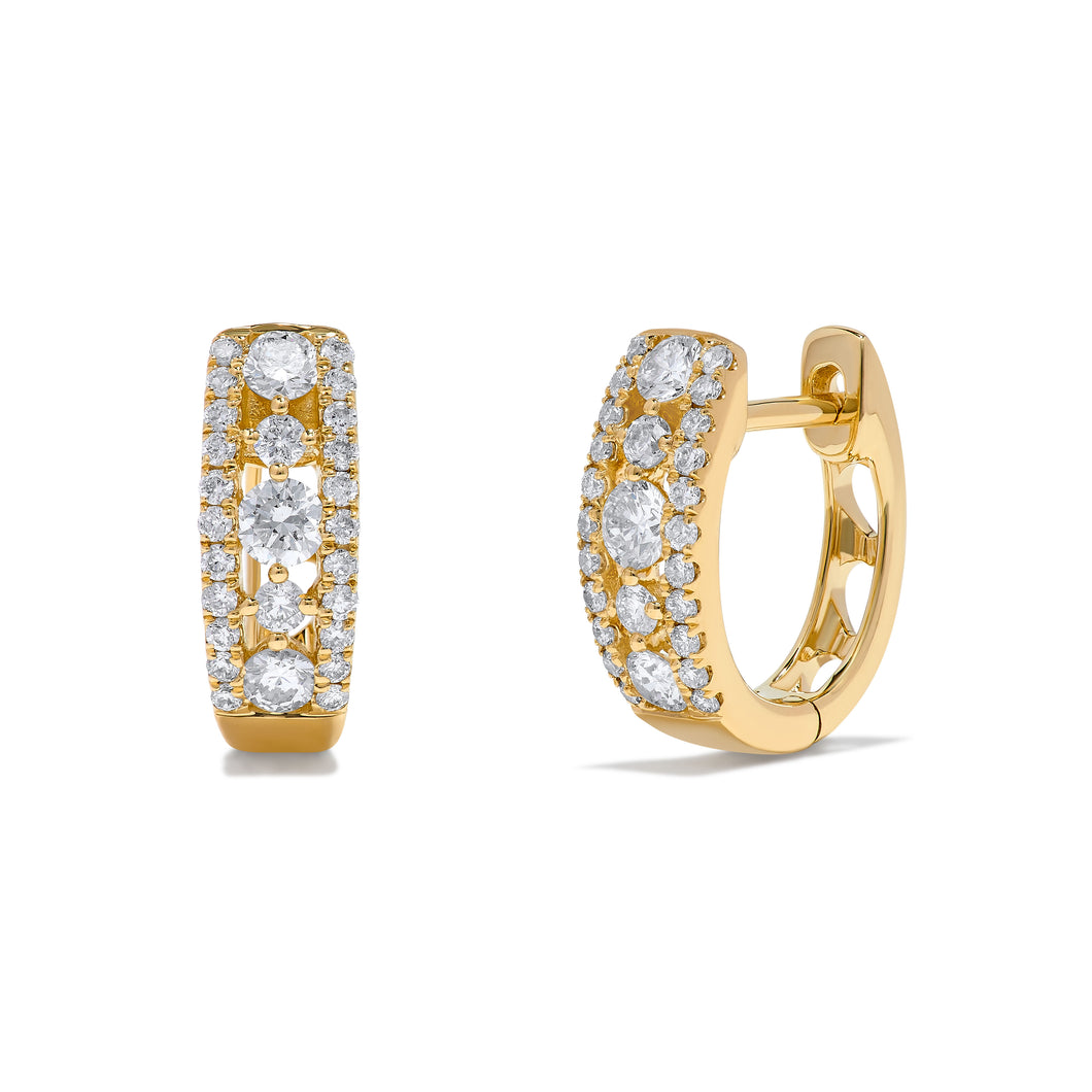 14K Yellow Gold Diamond Huggie Earrings