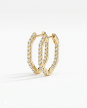Load image into Gallery viewer, 18K Yellow Gold Diamond Hex Hoop Earrings 1"
