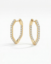 Load image into Gallery viewer, 18K Yellow Gold Diamond Hex Hoop Earrings 1"

