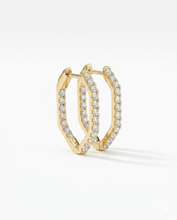Load image into Gallery viewer, 18K Yellow Gold Diamond Hex Hoop Earrings 1"

