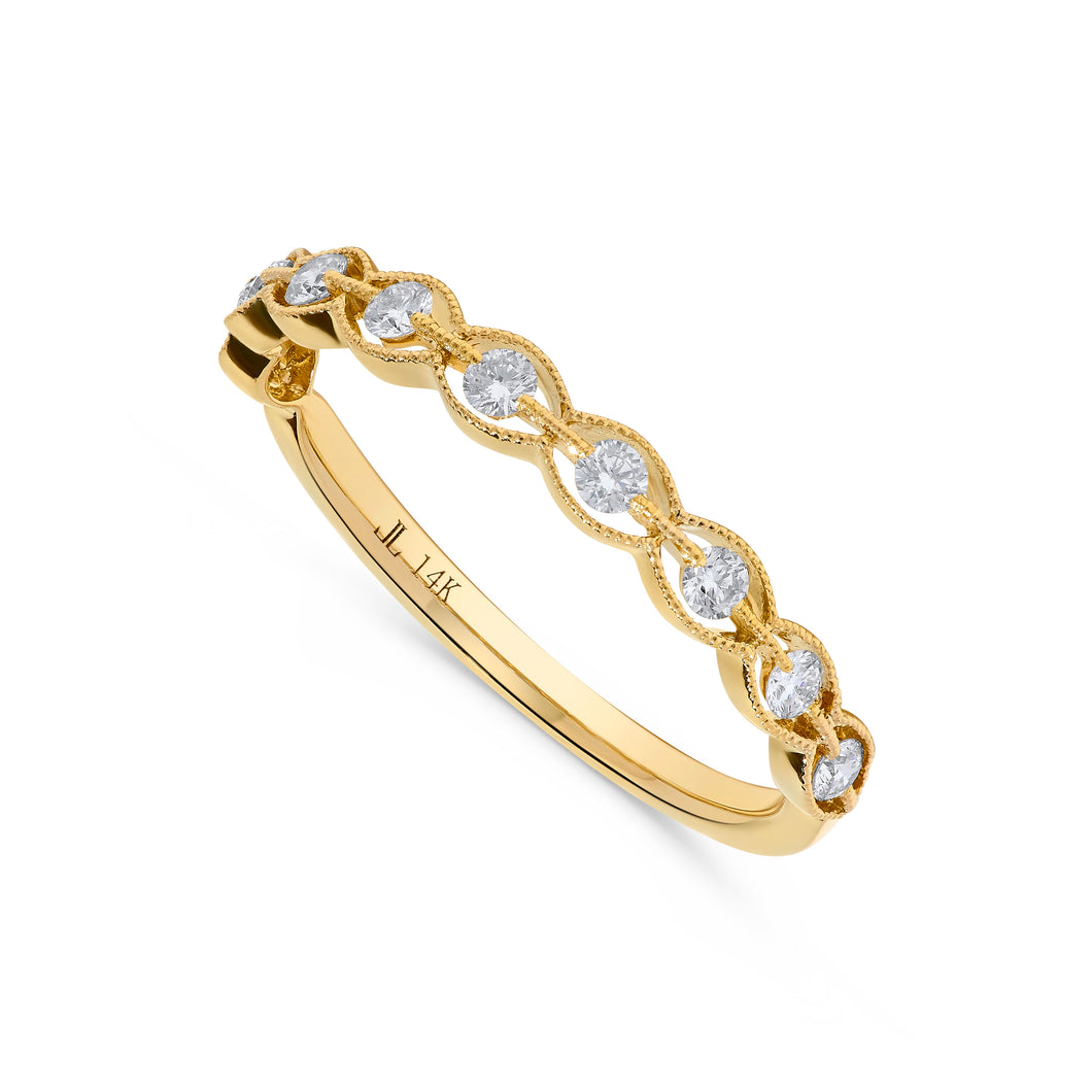 14K Yellow Gold Milgrain Diamond Band