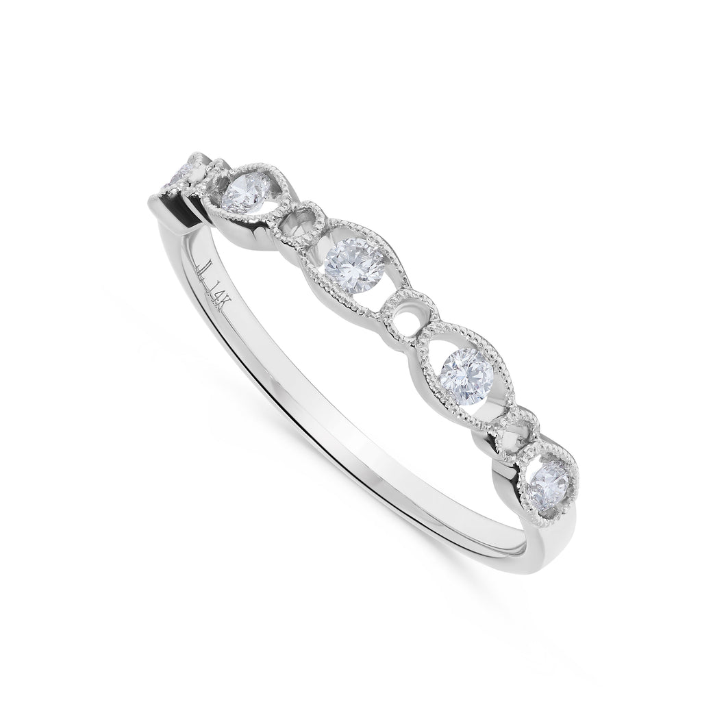 14K White Gold Milgrain Diamond Band