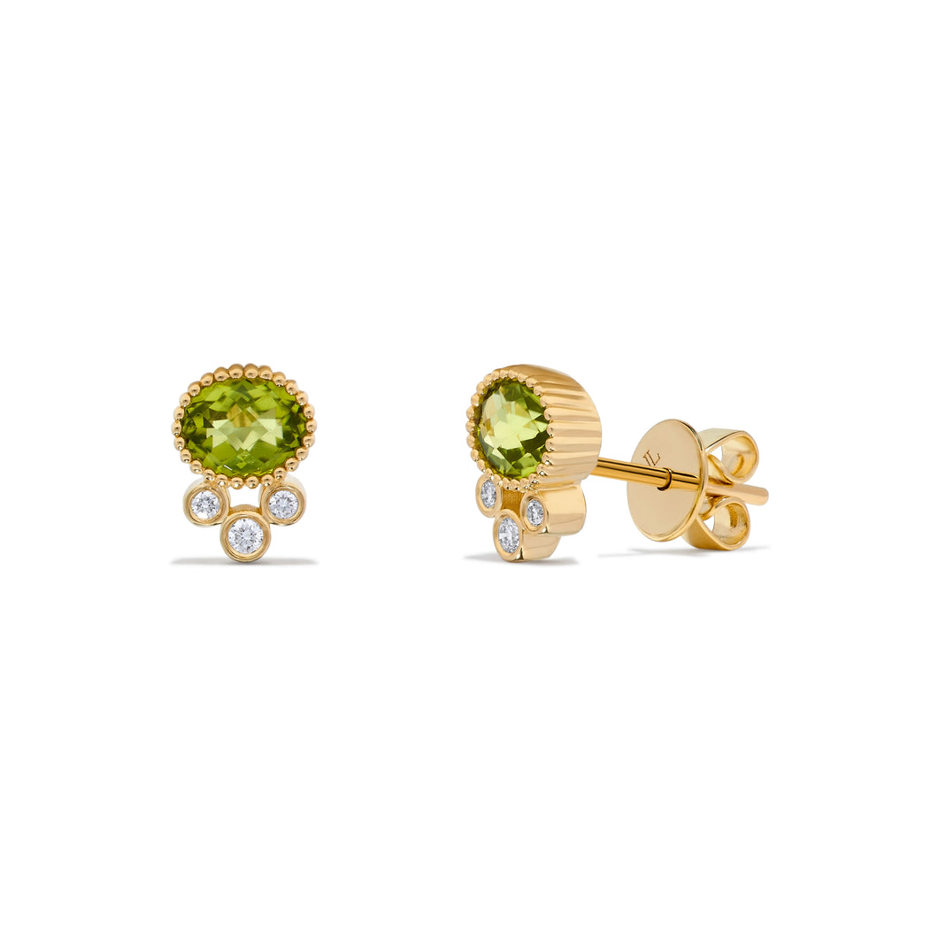 14K Yellow Gold Peridot & Diamonds Stud Earrings