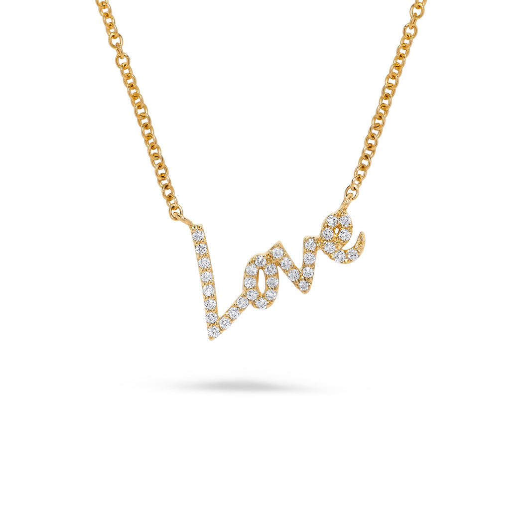 14K Yellow Gold Diamond LOVE Necklace