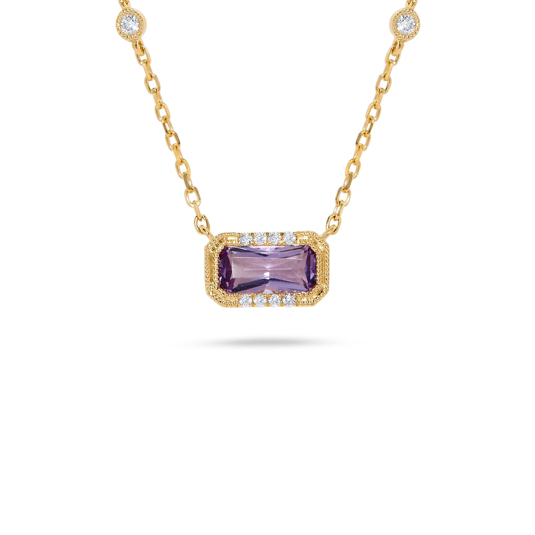 14K Yellow Gold Amethyst & Diamond Necklace