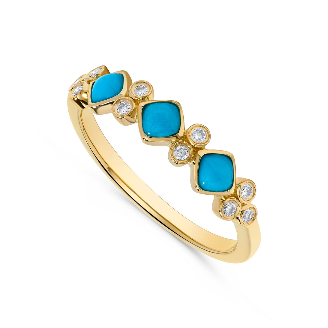 14K Yellow Gold Turquoise & Diamond Band