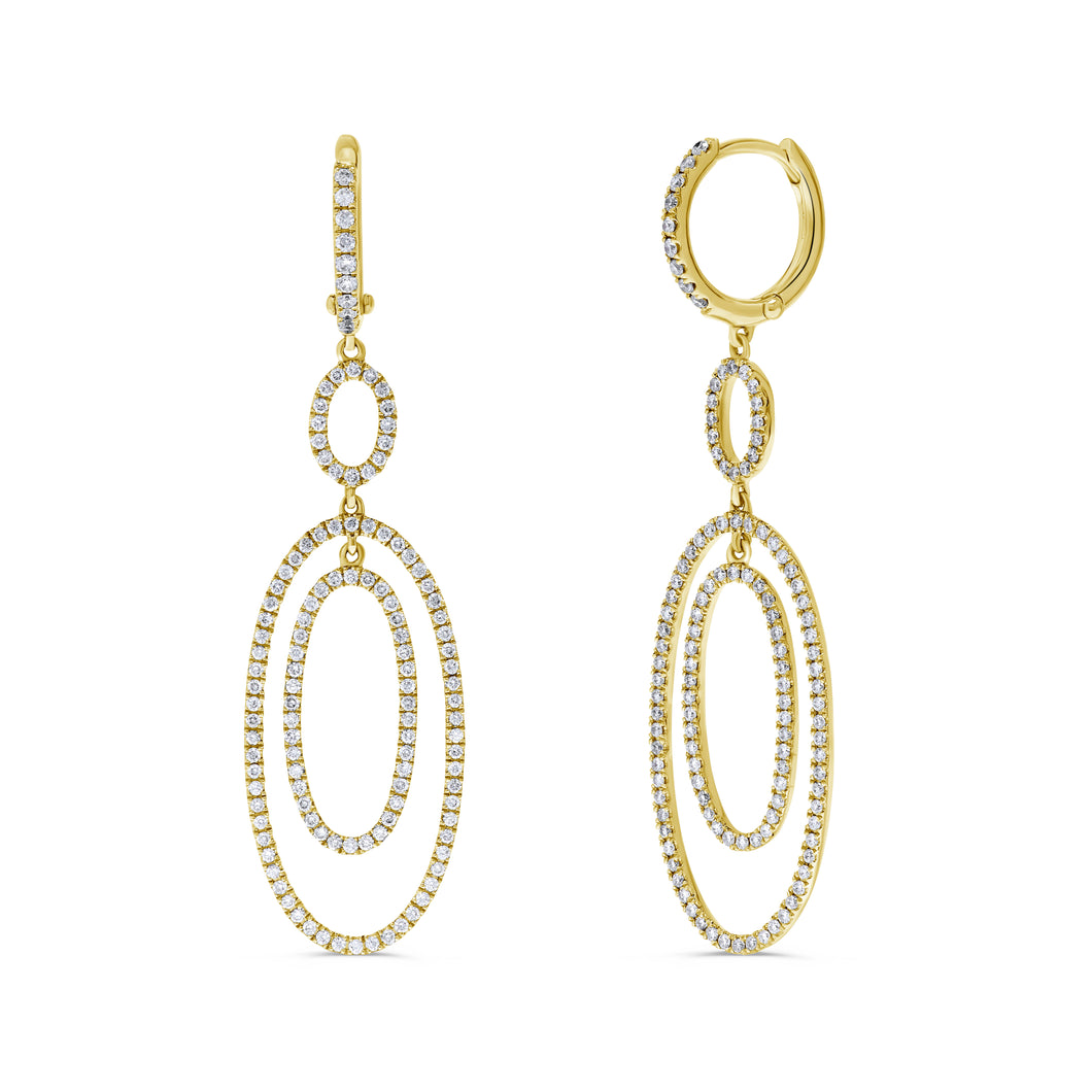 18K Gold Diamond Oval Shape Dangle Earrings 2