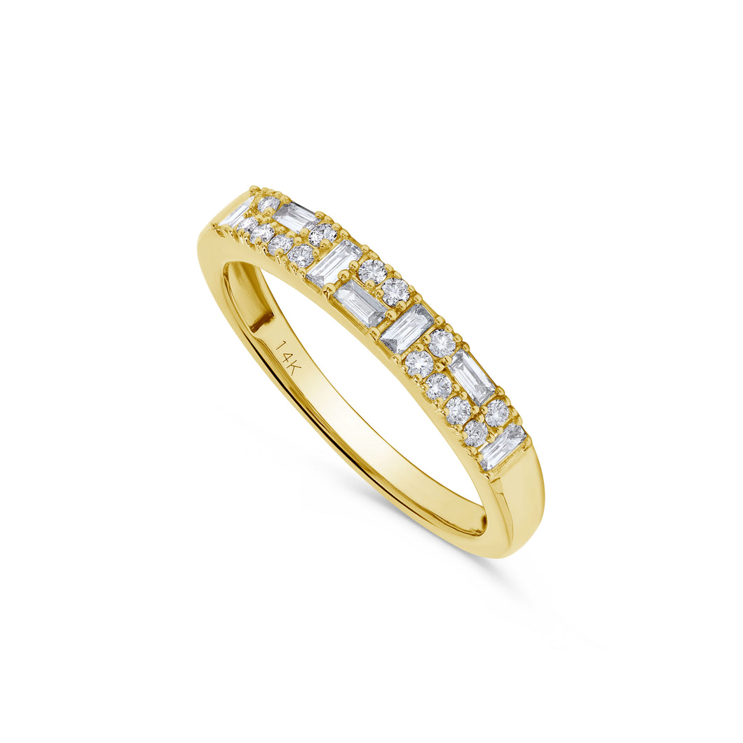 14K Gold Diamond Baguette & Round Band