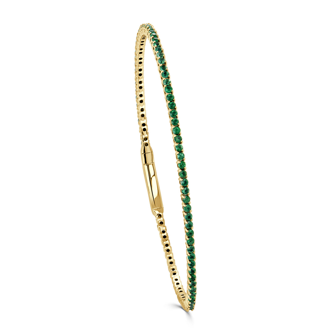 14K Gold Emerald All the Way Around Flex Bangle