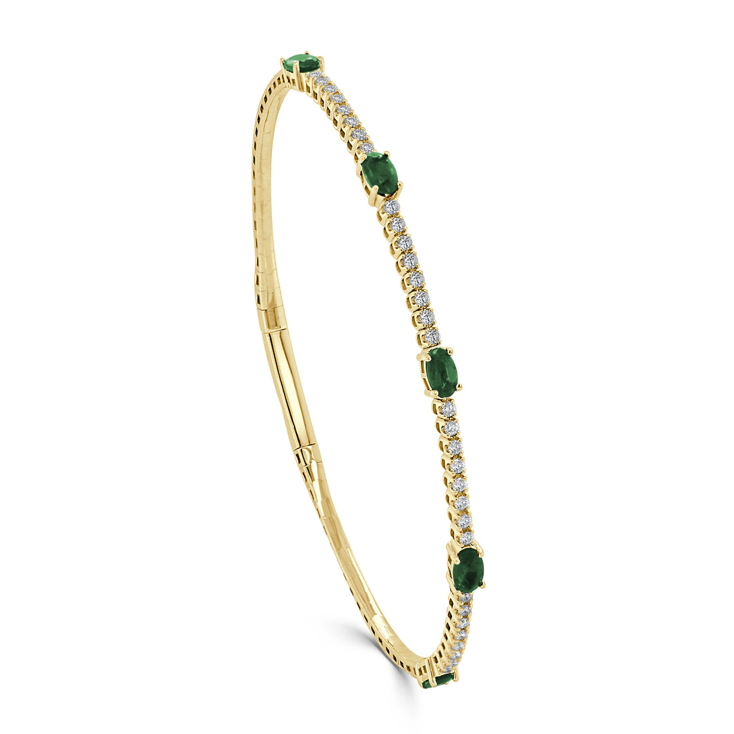 14K Gold Emerald & Diamond Flex Bangle