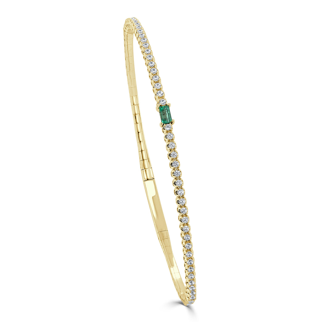 14K Gold Emerald & Diamond Flex Bangle