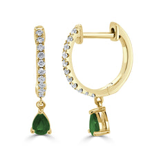 Load image into Gallery viewer, 14K Gold Emerald &amp; Diamond Huggie Earrings
