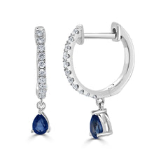 Load image into Gallery viewer, 14K Gold Sapphire &amp; Diamond Huggie Earrings
