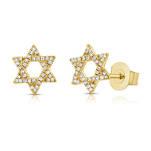 Load image into Gallery viewer, 14K Gold Star of David Diamond Earrings
