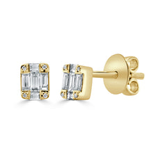 Load image into Gallery viewer, 14K Gold Diamond Baguette Stud Earrings
