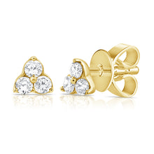 Load image into Gallery viewer, 14K Gold 3-Stone Diamond Stud Earrings
